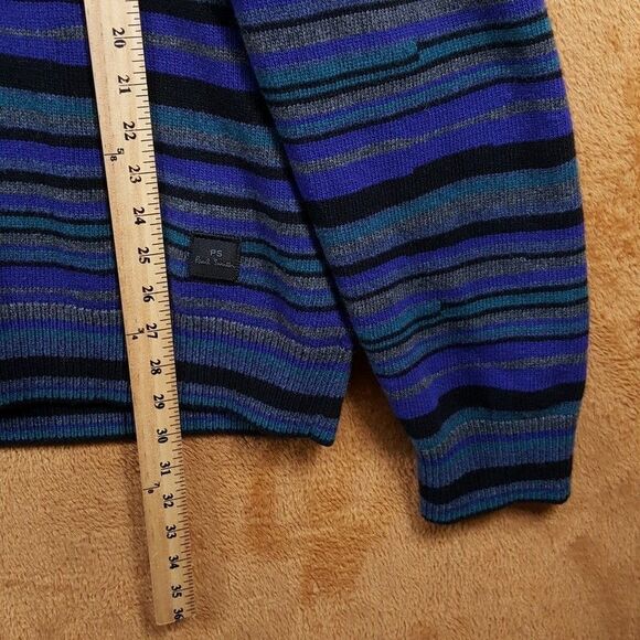 PAUL SMITH Mens Sweater XL Blue Purple Stripe Pullover Crew Wool Knit Logo $325 - Picture 7 of 8